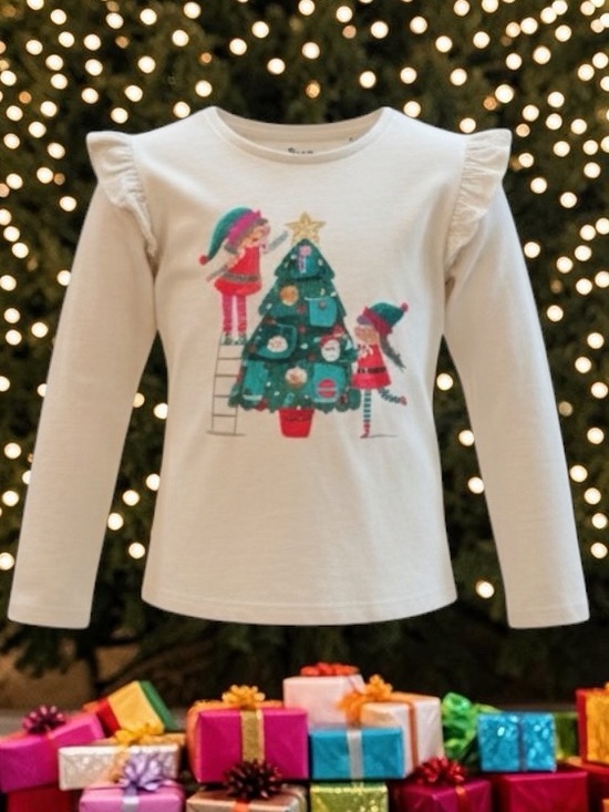 Tu Other - 5T 6T Girls Christmas Advent Long Sleeve Ruffle Shoulders Shirt Ivory White New
